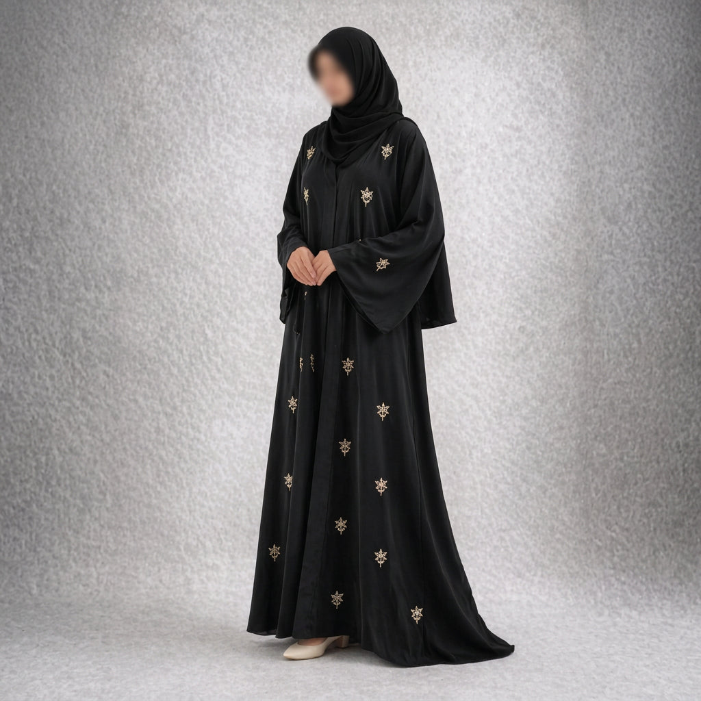 Noor Al-Nujoom Abaya – Elegant Star Embroidered Black Abaya