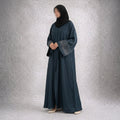Midnight Grace – Deep Teal Blue Embroidered Abaya