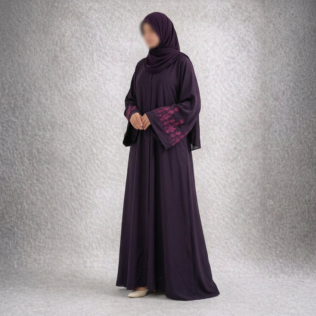 Royal Plum – Deep Purple Floral Embroidered Abaya