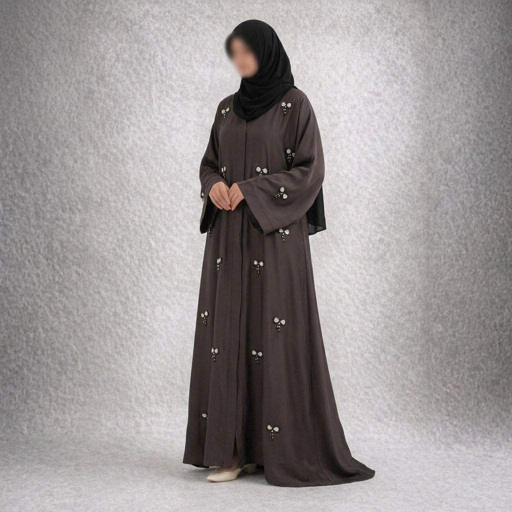 Layali Elegance Abaya – Brown Embroidered Premium Abaya
