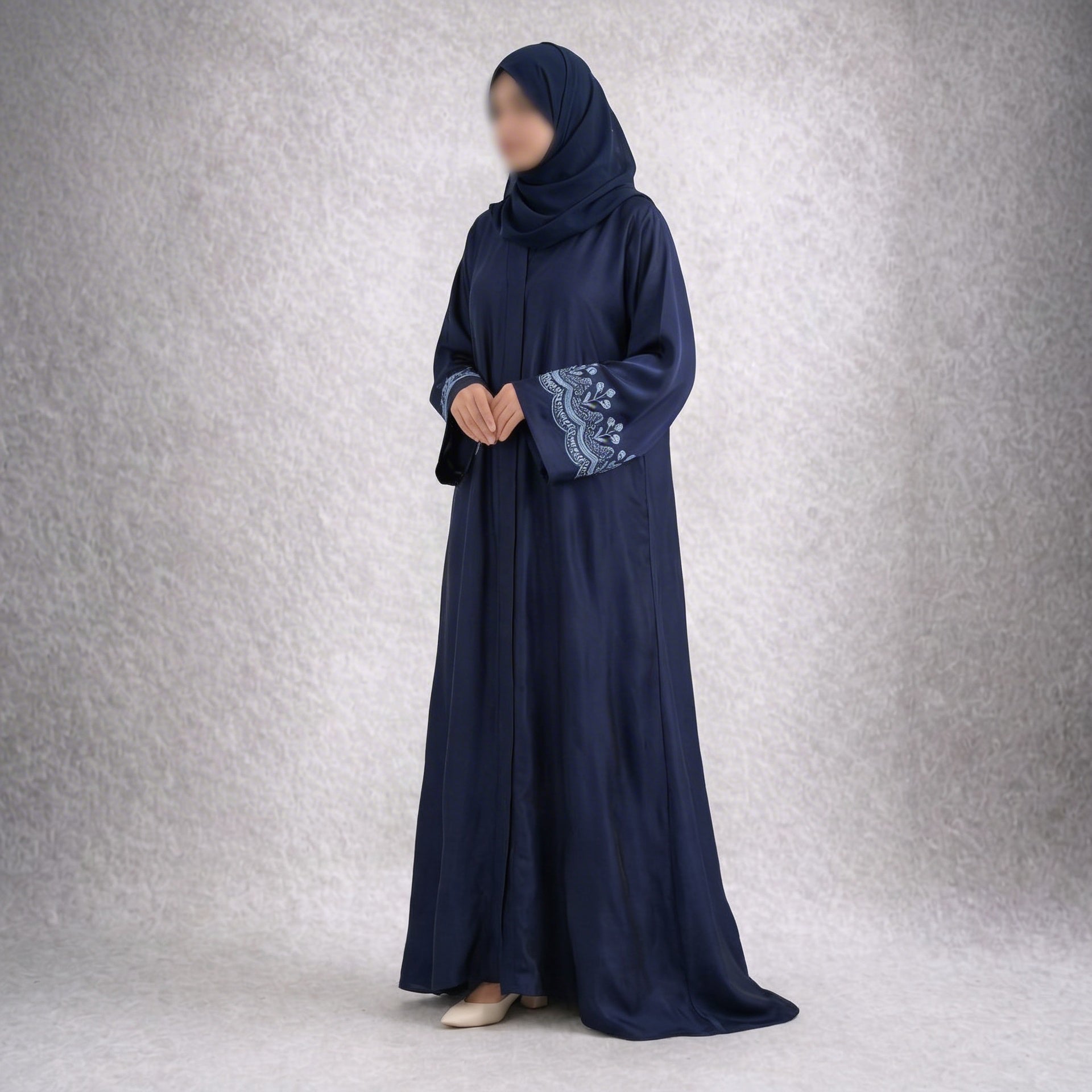 Noor Al Layl Navy Embroidered Abaya