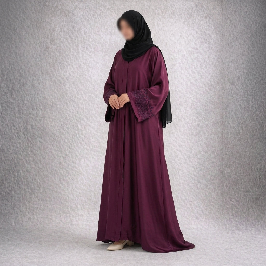 Luxury Maroon Embroidered Abaya for Women – Elegant Modest Wear Qatar