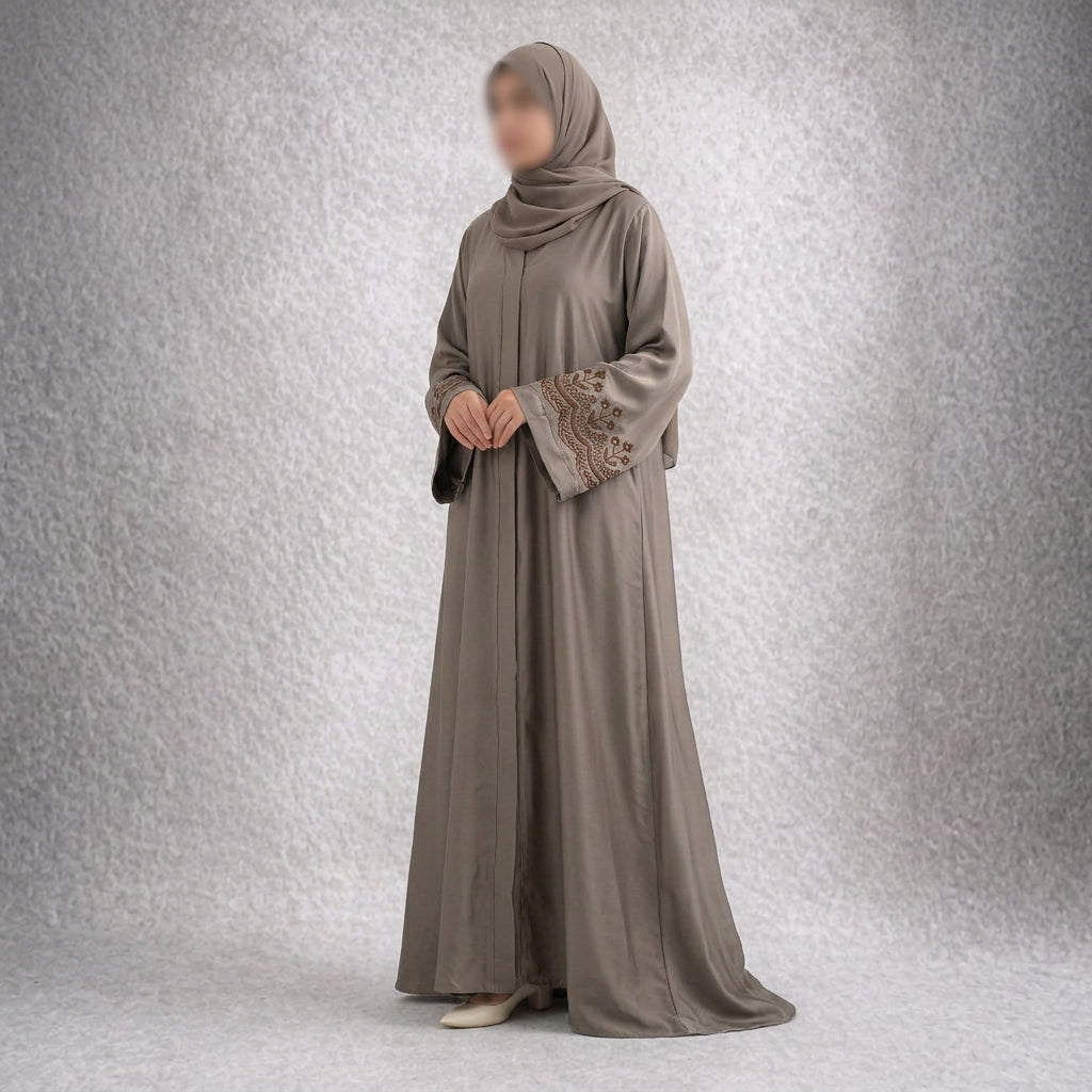 Mocha Grace – Earthy Brown Embroidered Abaya