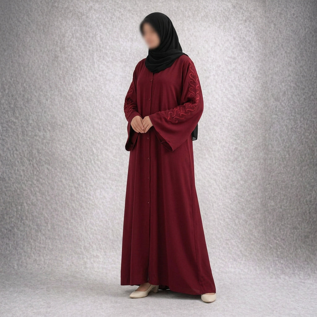 Maroon Majesty – Deep Wine Embroidered Abaya
